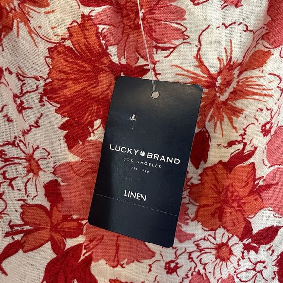 NWT Lucky Brand Linen Blend Floral Smocked Balloon Sleeve Top Sz M - Picture 7 of 10